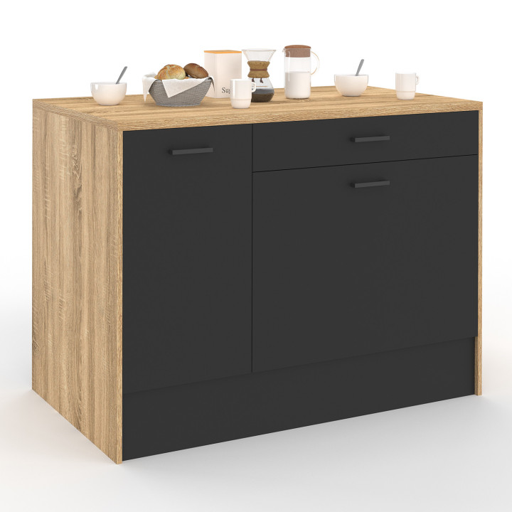 Isla central de madera y negro con gran capacidad de almacenaje - LIO | ID Market