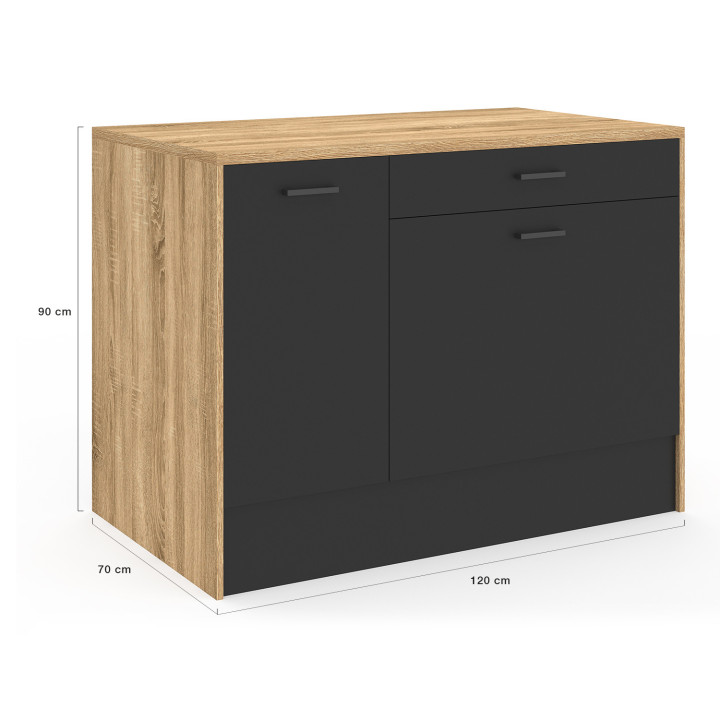 Isla central de madera y negro con gran capacidad de almacenaje - LIO | ID Market