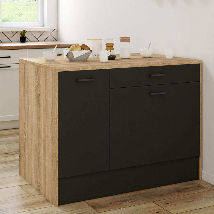 Isla central de madera y negro con gran capacidad de almacenaje - LIO | ID Market