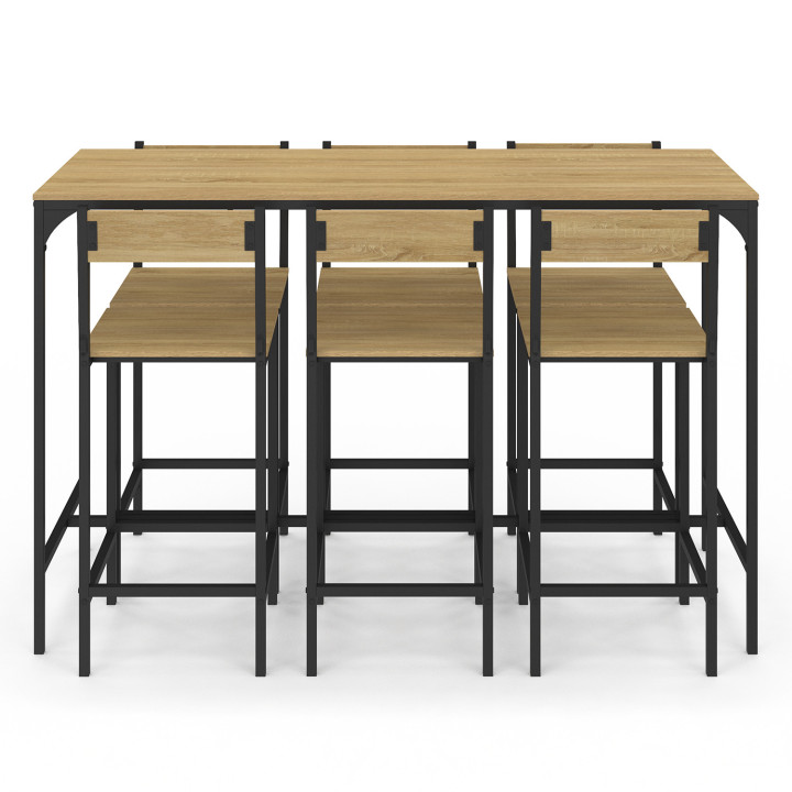 Tavolo da bar alto 150 cm e set di 6 sedie da bar di design industriale DETROIT