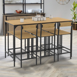 Ensemble table haute de bar DETROIT 150 cm et 6 chaises de bar design industriel