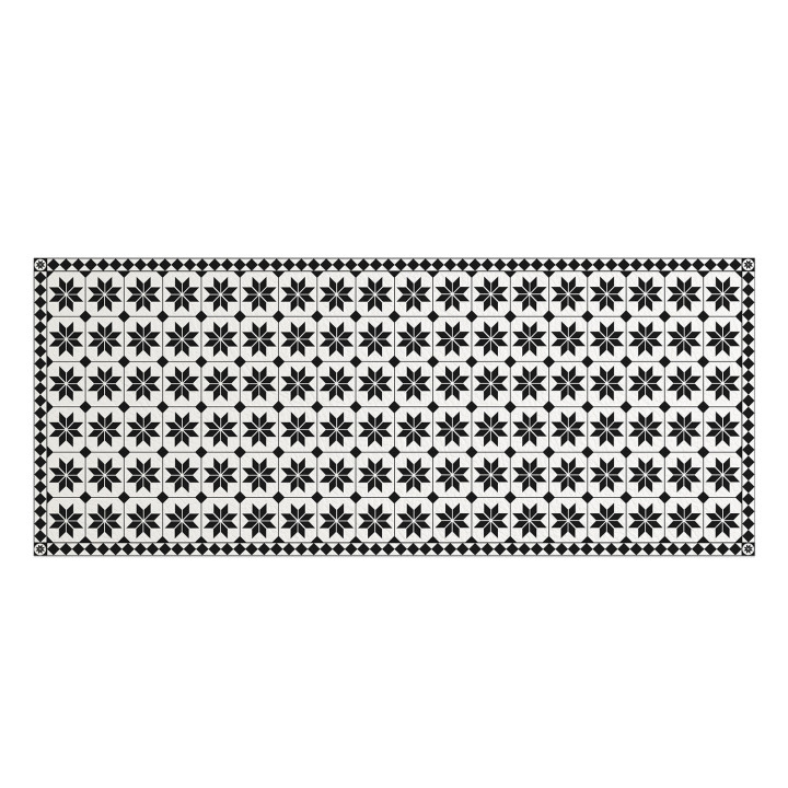 Alfombra vinílica efecto mosaico blanco y negro 66 x 160 cm | ID Market
