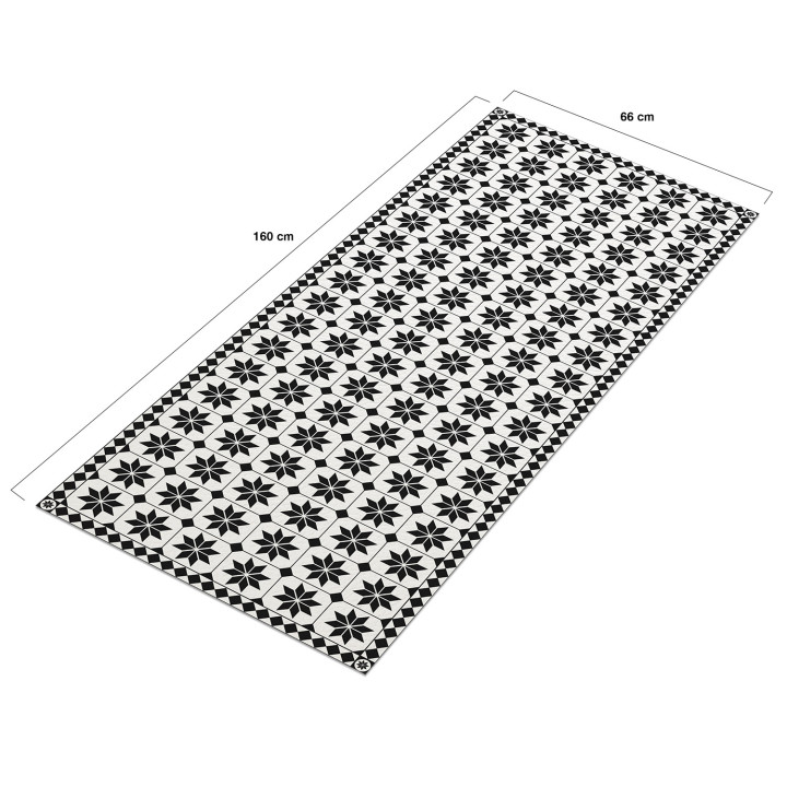 Alfombra vinílica efecto mosaico blanco y negro 66 x 160 cm | ID Market