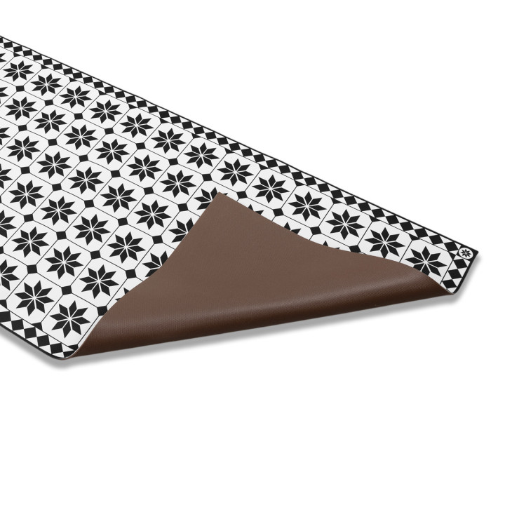 Alfombra vinílica efecto mosaico blanco y negro 66 x 160 cm | ID Market