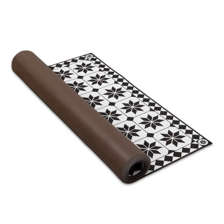 Tapis en vinyle effet mosaique noir et blanc 66 x 160 cm