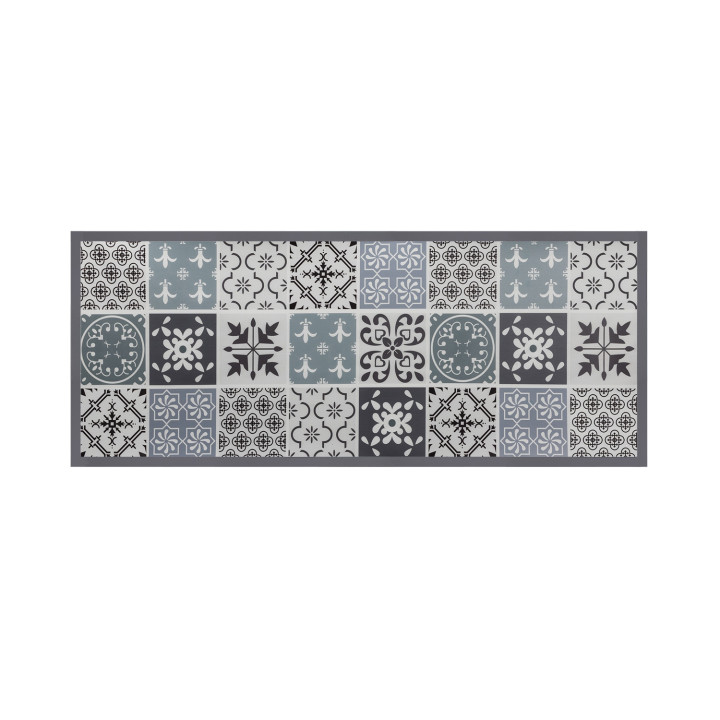 Tapis en vinyle effet carreaux de  ciment noir et blanc 66 x 160 cm