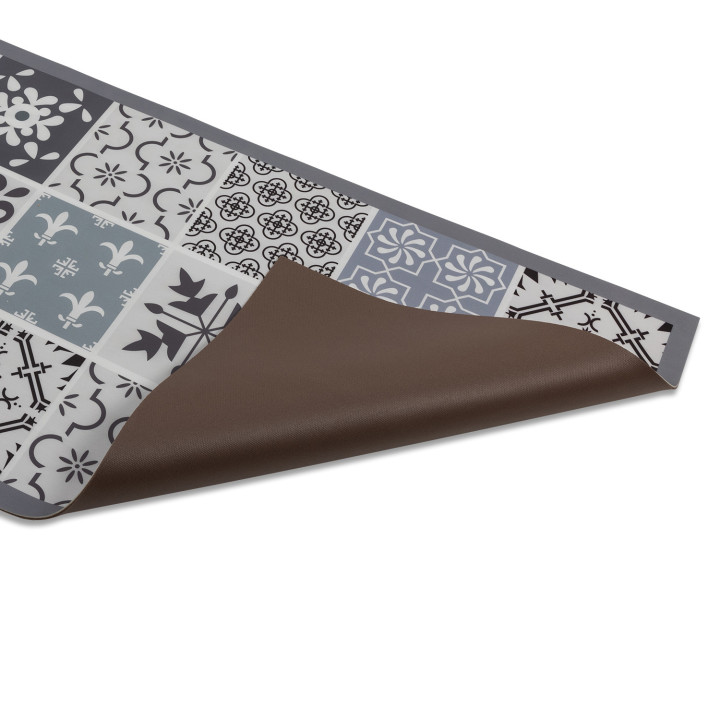 Tappeto vinilico effetto piastrelle in cemento bianco e nero 66 x 160 cm | ID Market