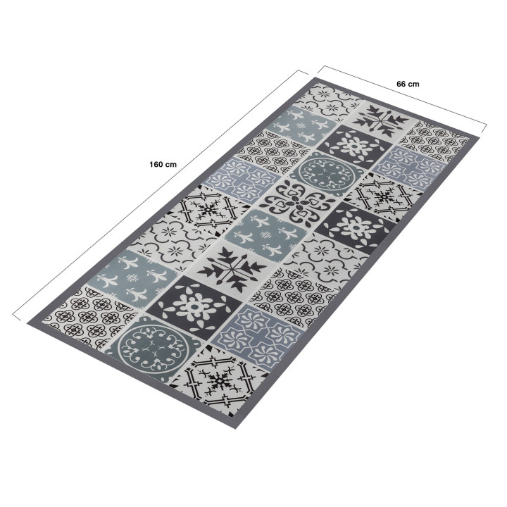 Tapis en vinyle effet carreaux de  ciment noir et blanc 66 x 160 cm
