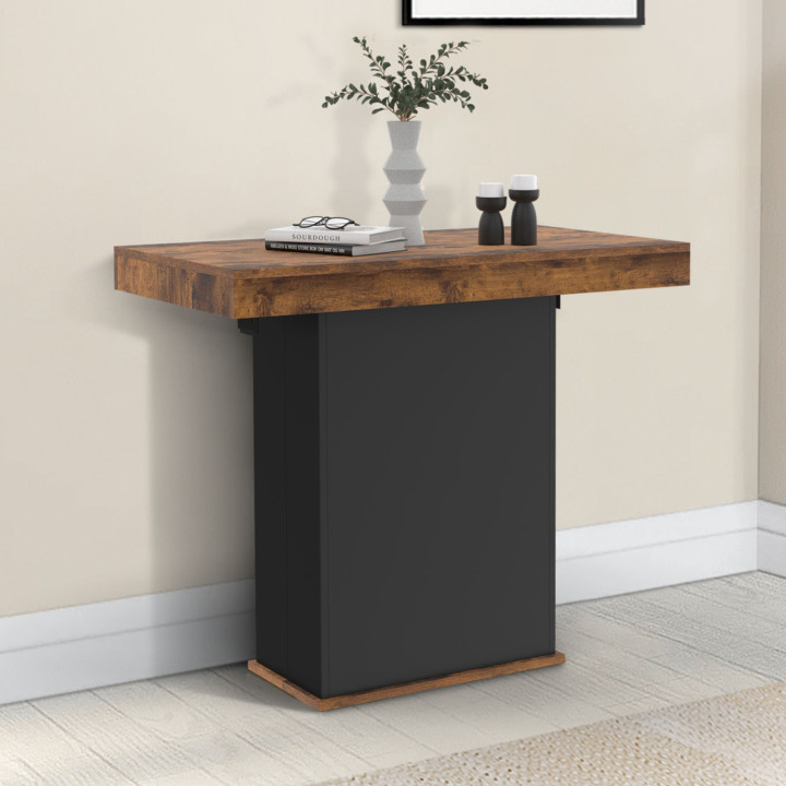 Table console extensible EDEN 10 personnes 235 cm bois effet vieilli et noir