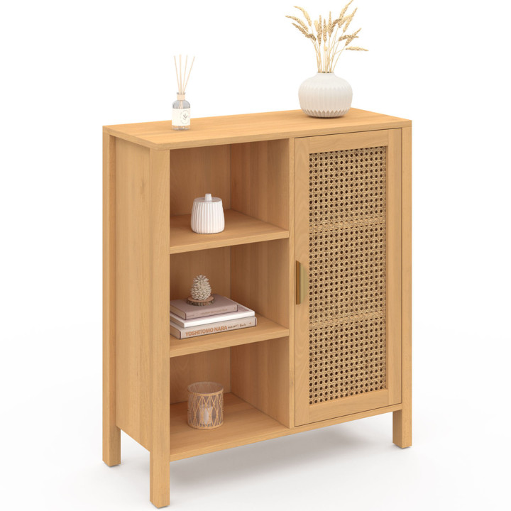 Aparador de caña con 3 estantes y armario 70 cm - EDHEN | ID Market