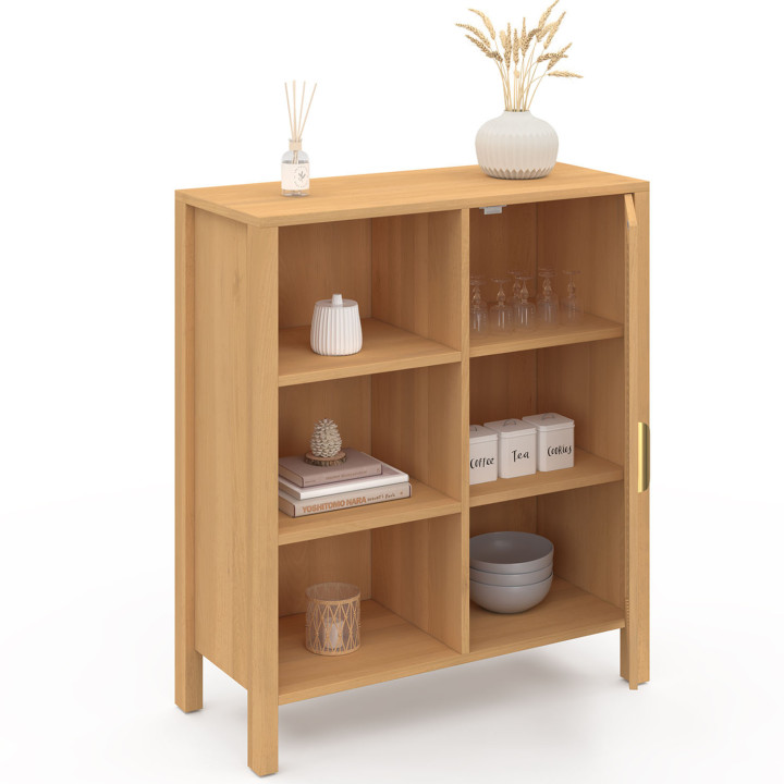 Aparador de caña con 3 estantes y armario 70 cm - EDHEN | ID Market