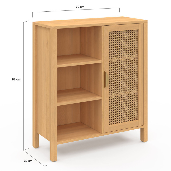 Aparador de caña con 3 estantes y armario 70 cm - EDHEN | ID Market