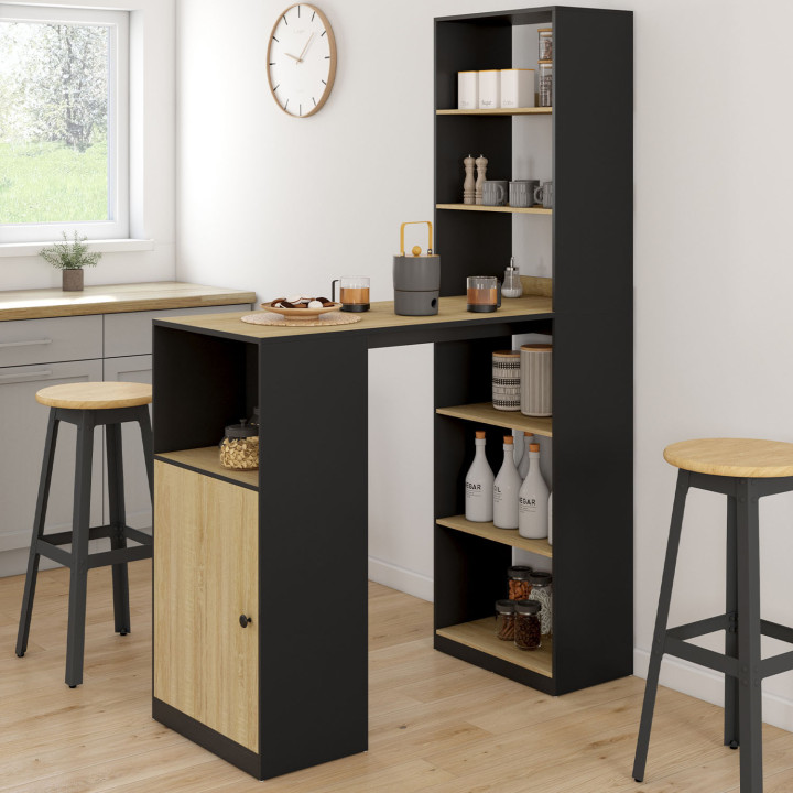 ¡Mesa de bar con almacenaje negra y madera - LUNG | Zen Cart! IDMarket