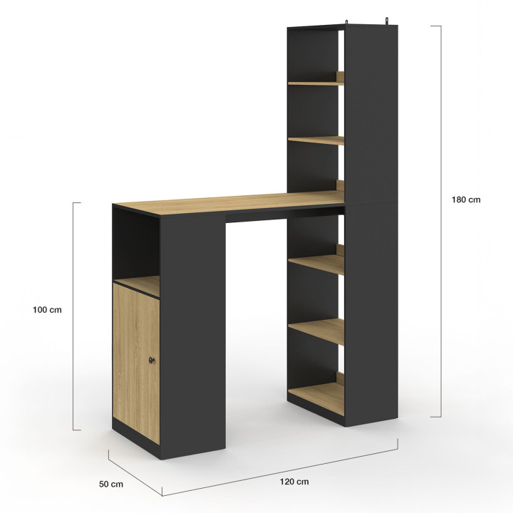 LUNG bartafel met opbergruimte en kast voor 2 in hout en zwart