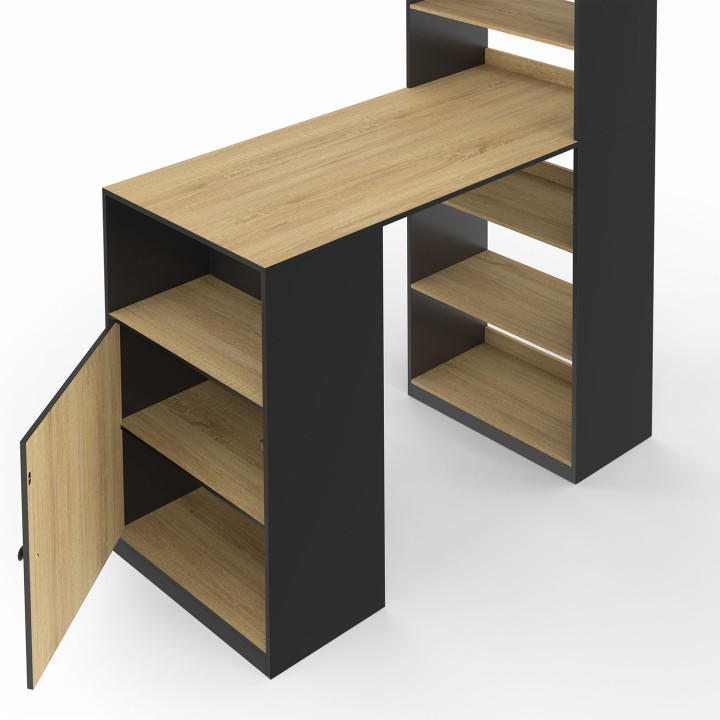 LUNG bartafel met opbergruimte en kast voor 2 in hout en zwart
