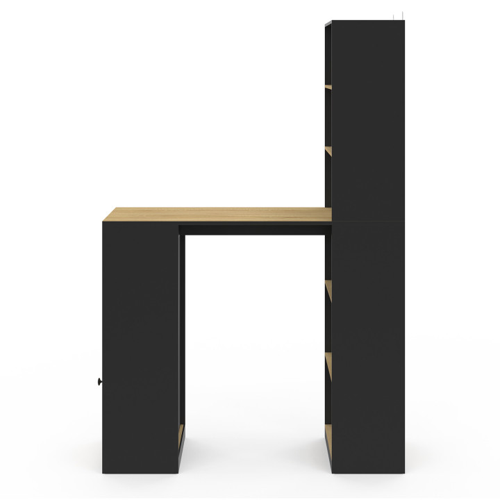 Table de bar LUNG avec rangements et placard 2 personnes bois et noir