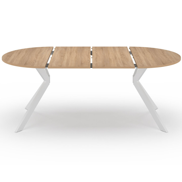 Mesa de comedor redonda extensible para 4-10 personas, madera y pata de araña blanca 110 - 200 cm - ALIX | ID Market