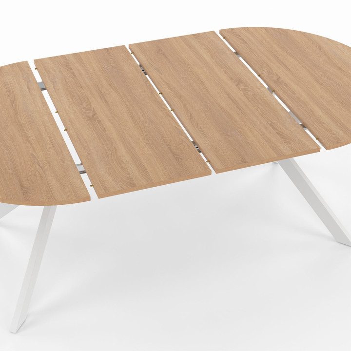 Mesa de comedor redonda extensible para 4-10 personas, madera y pata de araña blanca 110 - 200 cm - ALIX | ID Market