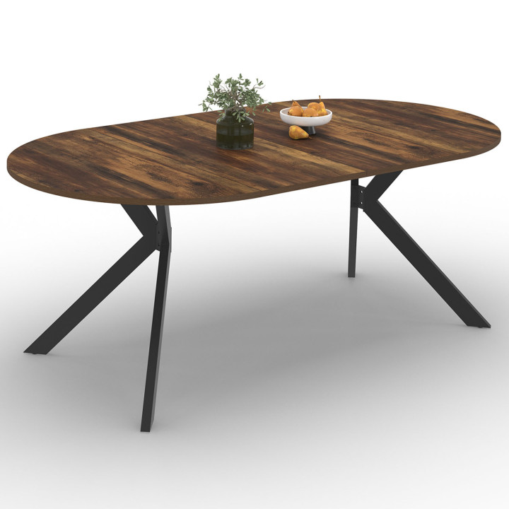 ALIX tavolo da pranzo rotondo allungabile 4-10 persone HAWKINS legno scuro e gamba a ragno nera 110 - 200 cm