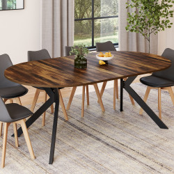 17180 - ALIX tavolo da pranzo rotondo allungabile 4-10 persone HAWKINS legno scuro e gamba a ragno nera 110 - 200 cm