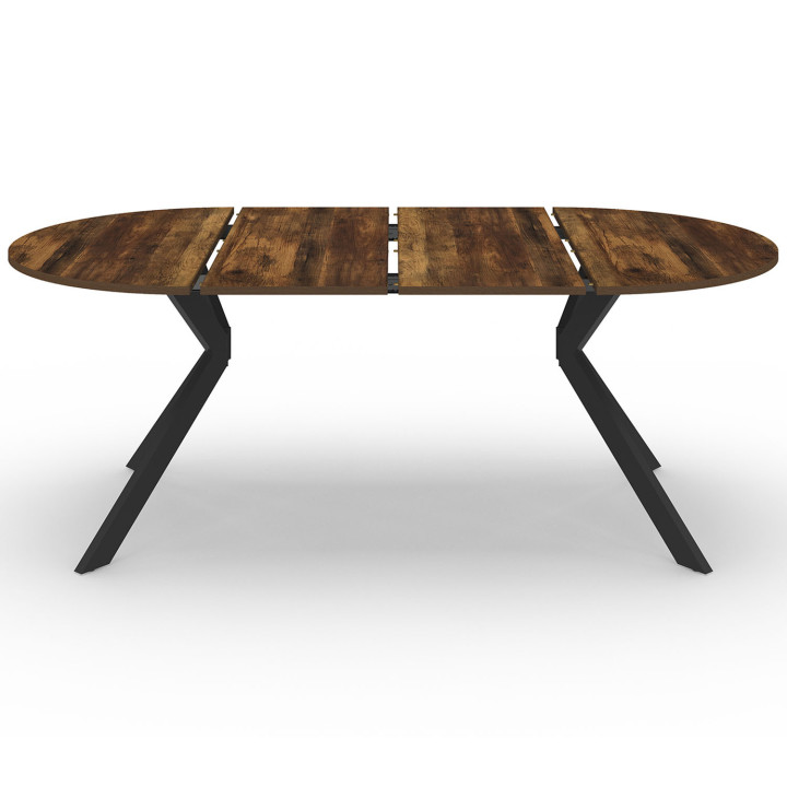 ALIX tavolo da pranzo rotondo allungabile 4-10 persone HAWKINS legno scuro e gamba a ragno nera 110 - 200 cm