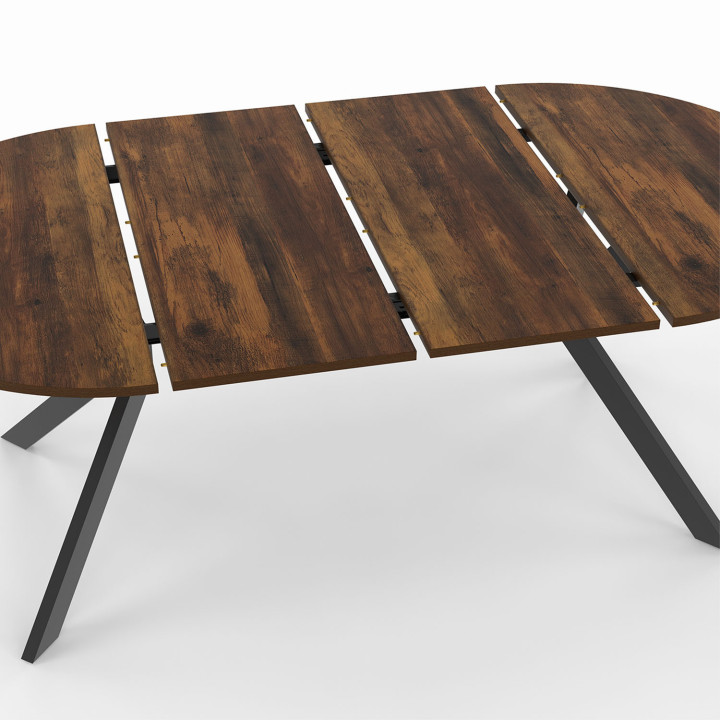 ALIX tavolo da pranzo rotondo allungabile 4-10 persone HAWKINS legno scuro e gamba a ragno nera 110 - 200 cm