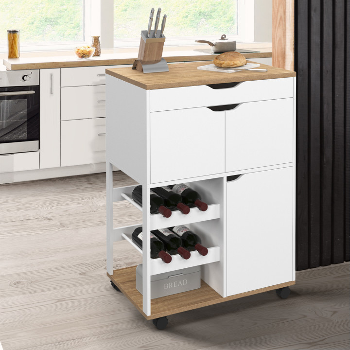 COSY keukenbuffet met kastjes en flessenhouder in hout en wit