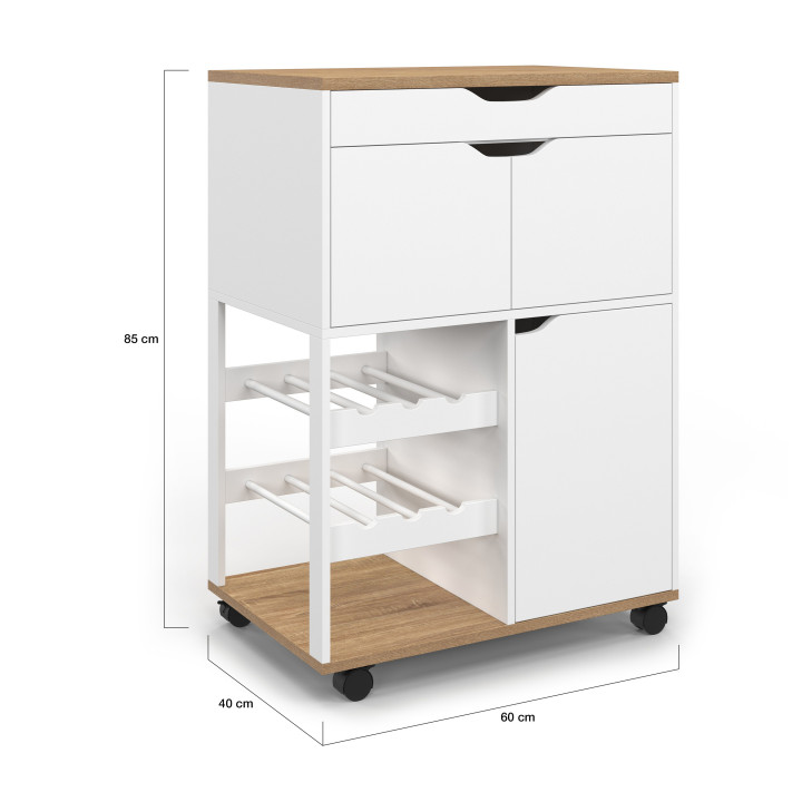 COSY keukenbuffet met kastjes en flessenhouder in hout en wit