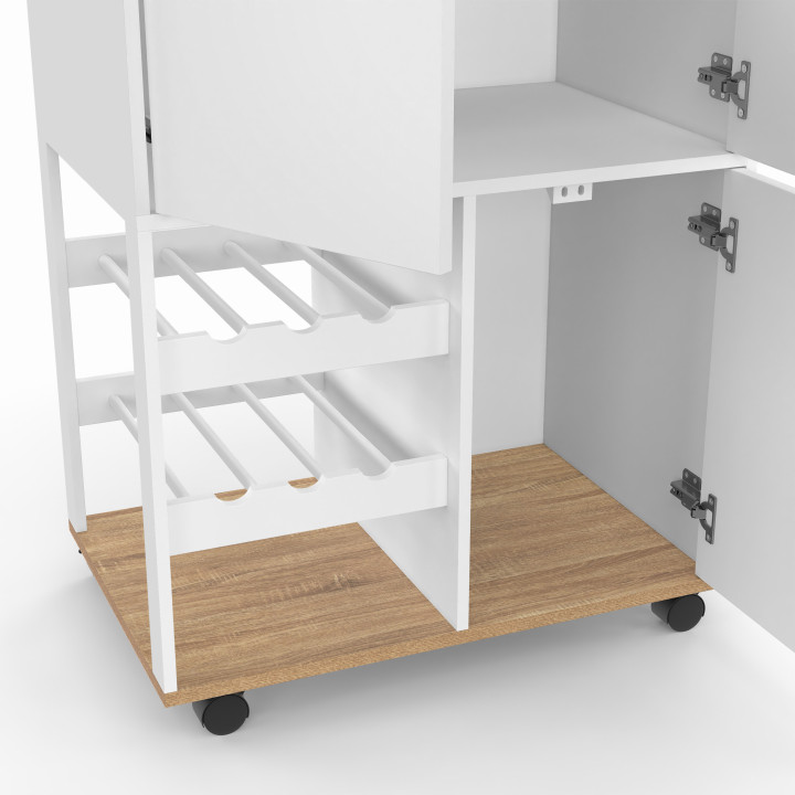 Aparador de cocina de madera y blanco con armarios y botellero - COSY | ID Market