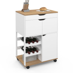 COSY keukenbuffet met kastjes en flessenhouder in hout en wit