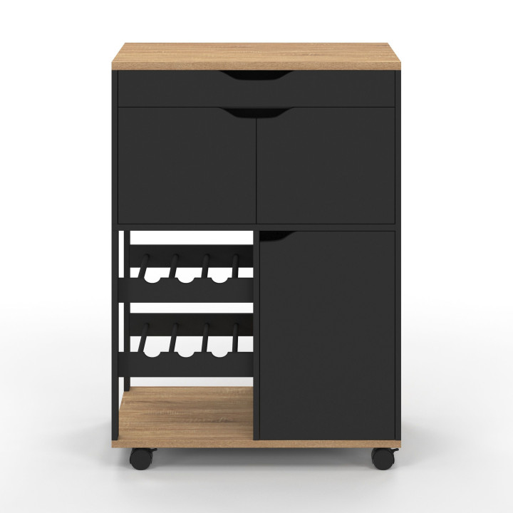 COSY keukenbuffet met kastjes en flessenrek in hout en zwart
