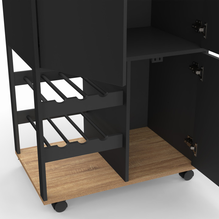 COSY keukenbuffet met kastjes en flessenrek in hout en zwart
