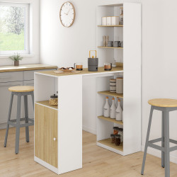 Mesa de bar con almacenaje para 2 personas, blanca y de madera - LUNG | Mesa de bar con almacenaje para 2 personas, blanca y de 