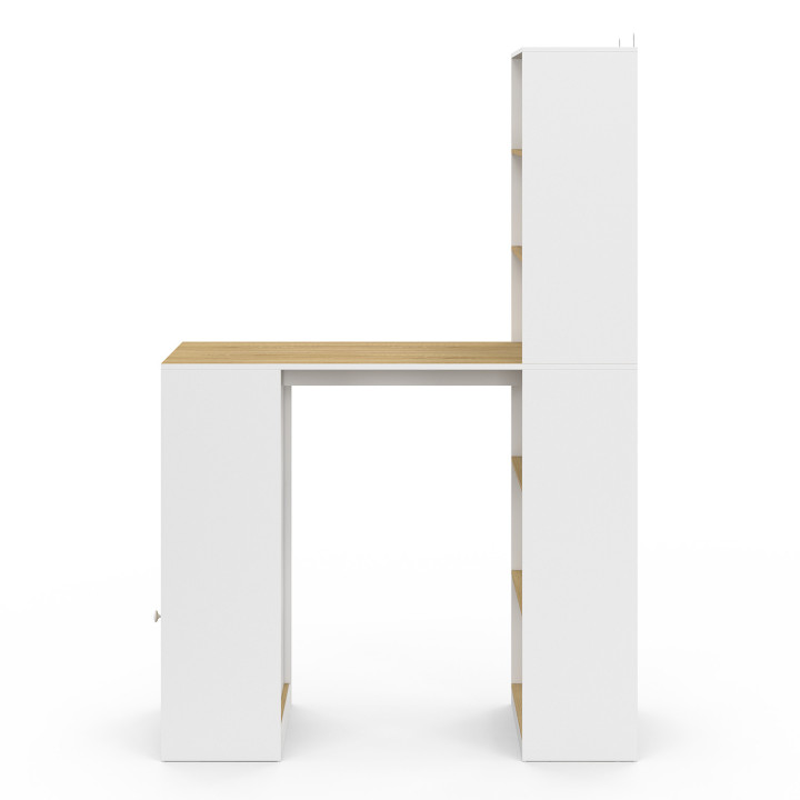 Table de bar LUNG avec rangements et placard 2 personnes bois et blanc