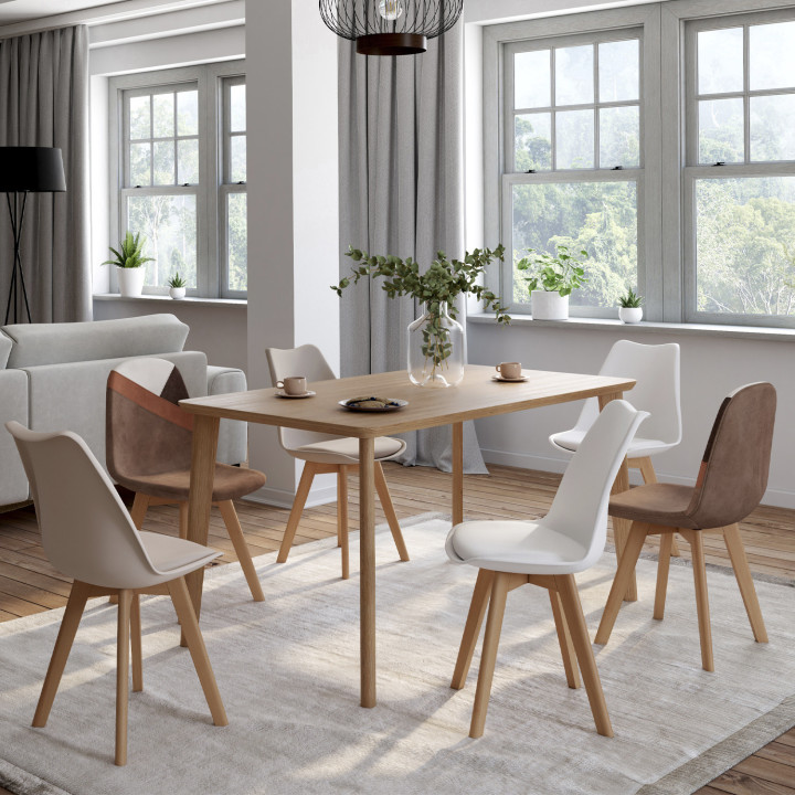 6 sedie scandinave beige, bianche e patchwork di velluto - SARA | ID Market