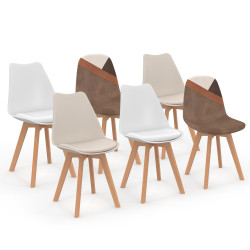 6 sedie scandinave beige, bianche e patchwork di velluto - SARA | ID Market