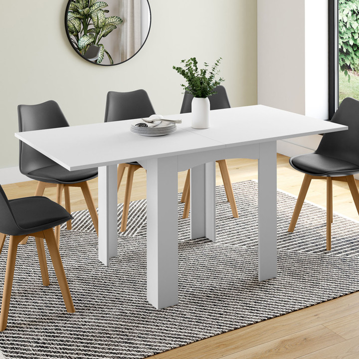 Table à manger extensible rectangle DONA 4-8 personnes blanche 80-160 cm Table à manger extensible rectangle DONA 4-8 personnes blanche 80-160 cm