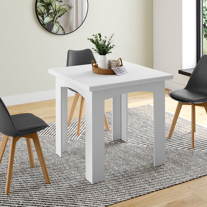 Table à manger extensible rectangle DONA 4-8 personnes blanche 80-160 cm Table à manger extensible rectangle DONA 4-8 personnes blanche 80-160 cm
