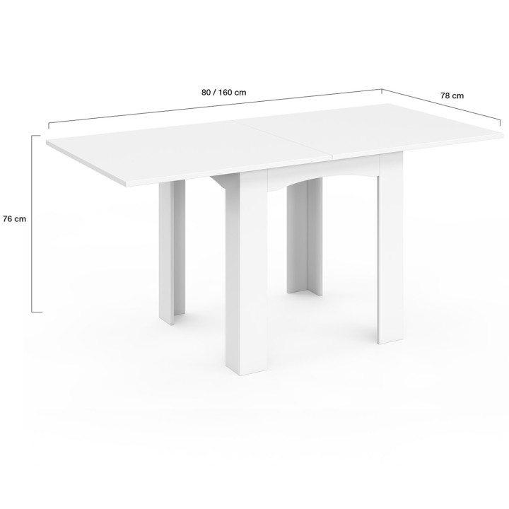 Table à manger extensible rectangle DONA 4-8 personnes blanche 80-160 cm Table à manger extensible rectangle DONA 4-8 personnes blanche 80-160 cm