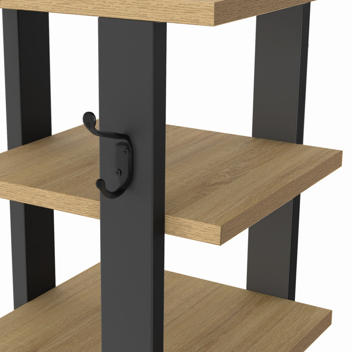 Schuhregal 8 Ebenen mit Haken aus Holz und Schwarz