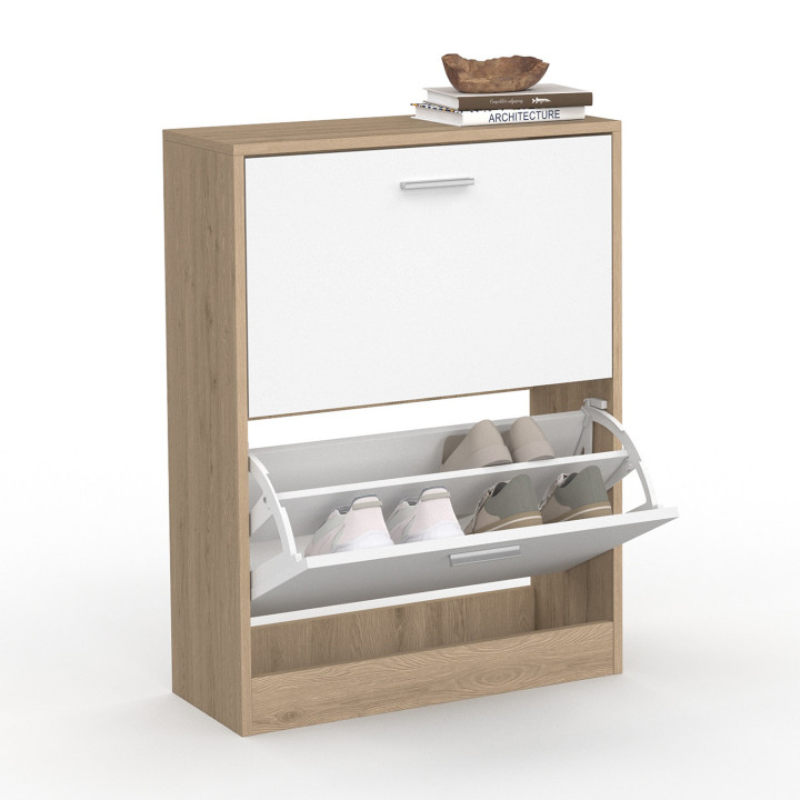 Mueble zapatero de 2 puertas imitación haya y blanco | ID Market