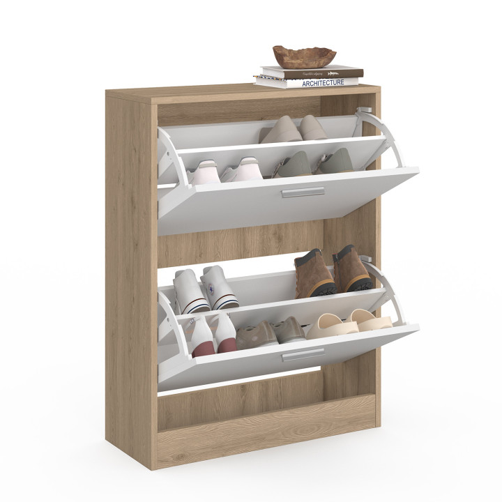 Mueble zapatero de 2 puertas imitación haya y blanco | ID Market