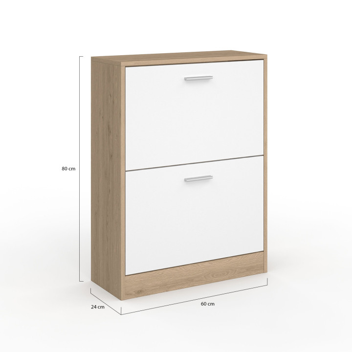 Mueble zapatero de 2 puertas imitación haya y blanco | ID Market