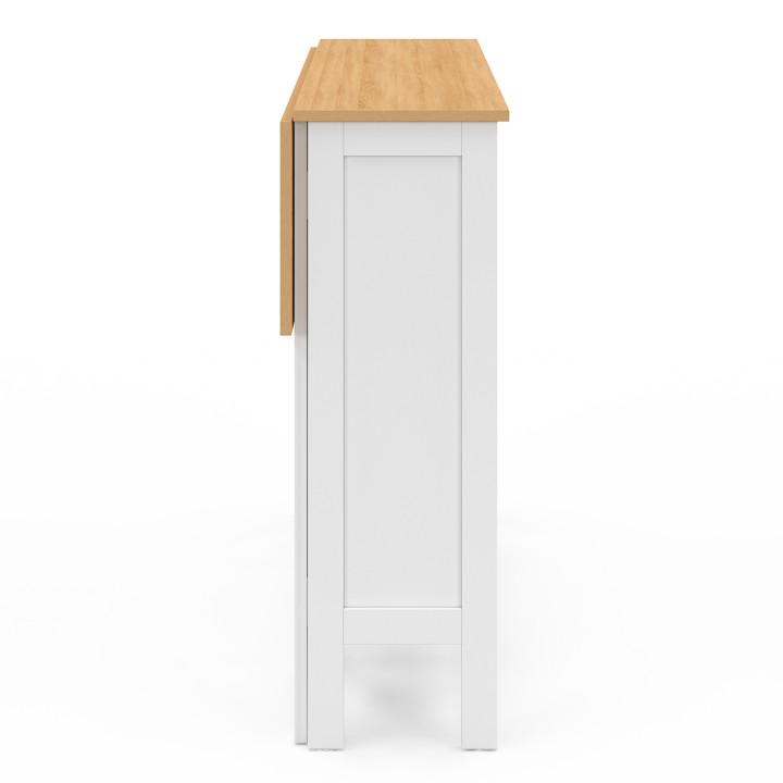 Ensemble table de bar îlot ACHILLE bois blanc avec plateau façon hêtre et 2 tabourets de bar