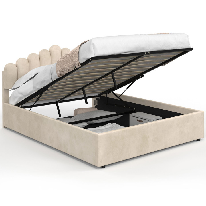 Lit coffre double NOELIE avec sommier 140 x 190 cm velours beige