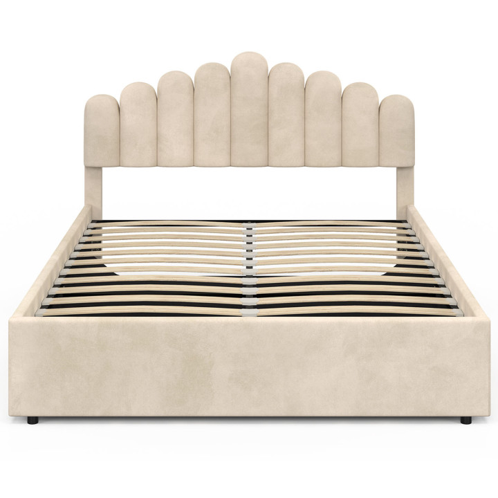 Letto matrimoniale NOELIE con testiera e base in velluto beige 140 x 190 cm