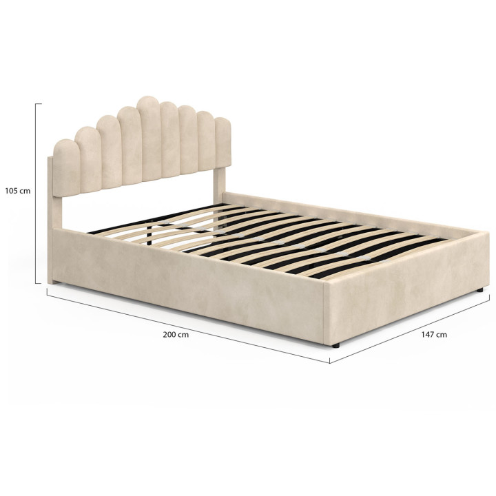 Letto matrimoniale NOELIE con testiera e base in velluto beige 140 x 190 cm