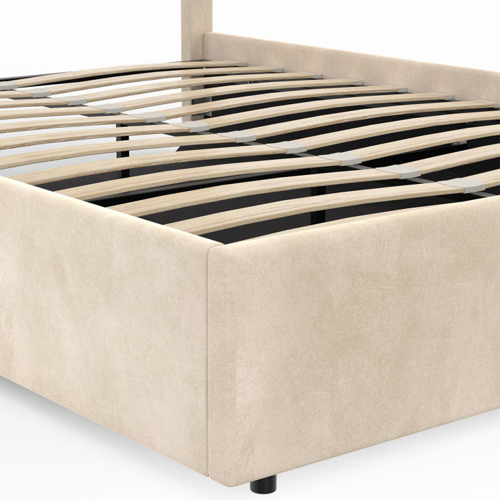 Letto matrimoniale NOELIE con testiera e base in velluto beige 140 x 190 cm