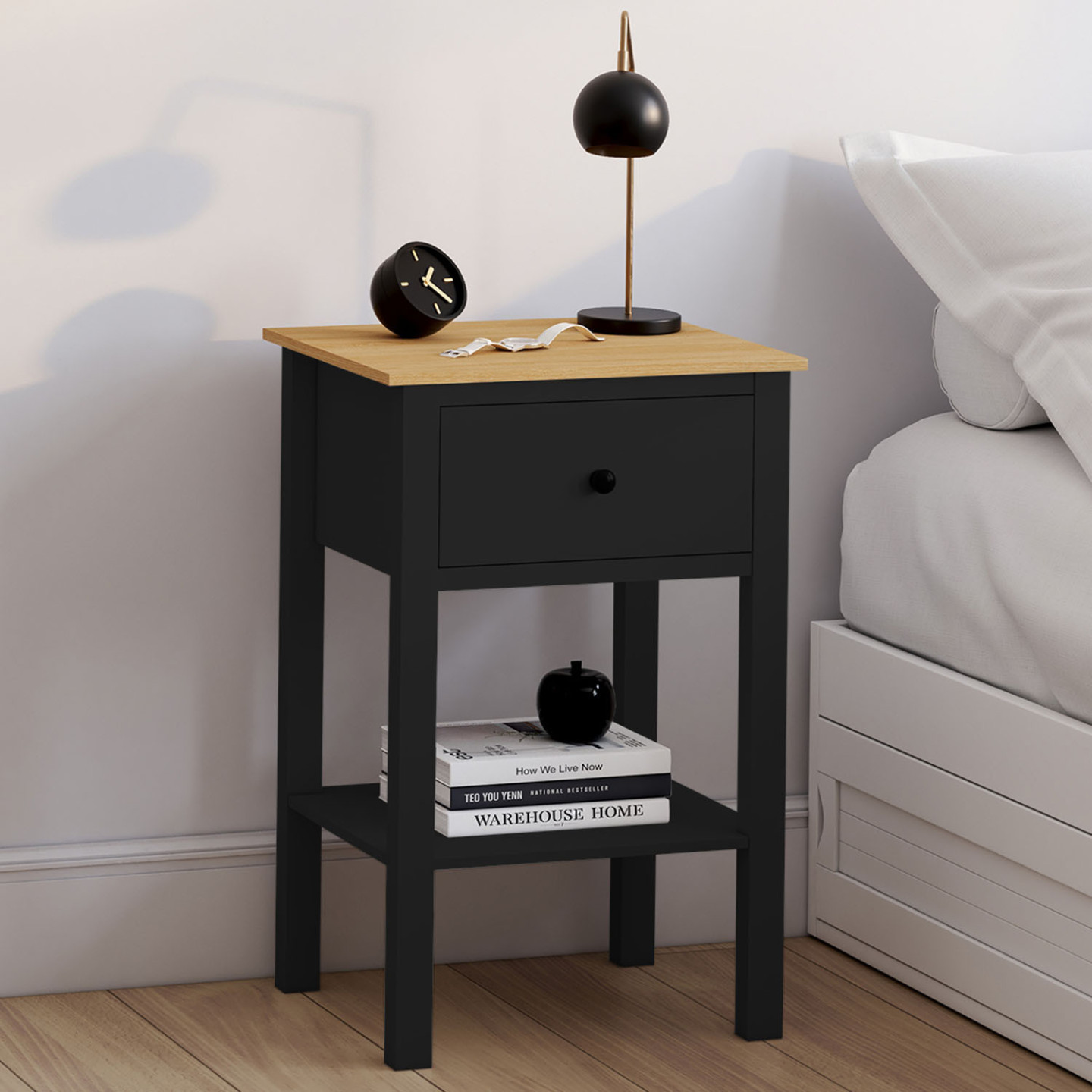 Nachtkastje houten frame zwevend met 1 lade - Gratis thuisbezorgd - Houten Meubel Outlet
