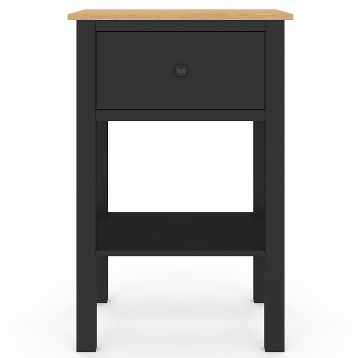 Lot de 2 tables de chevet ACHILLE 1 tiroir et 1 tablette noir et bois